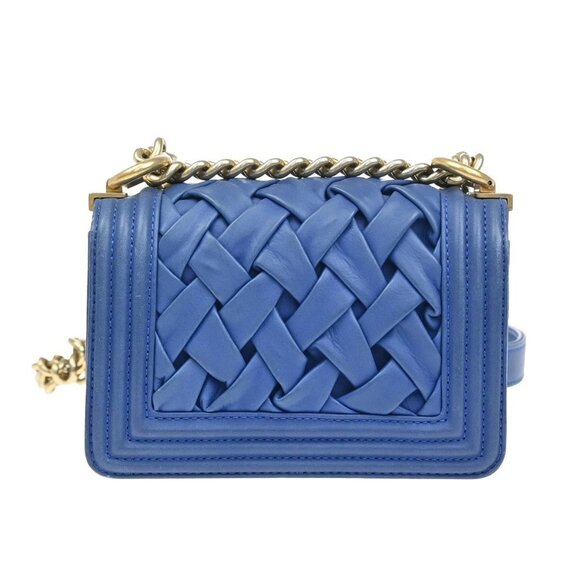 CHANEL CC Logo Chateau Boy Chain Mini Shoulder Bag Leather Blue GHW 332RL330 - Picture 3 of 14